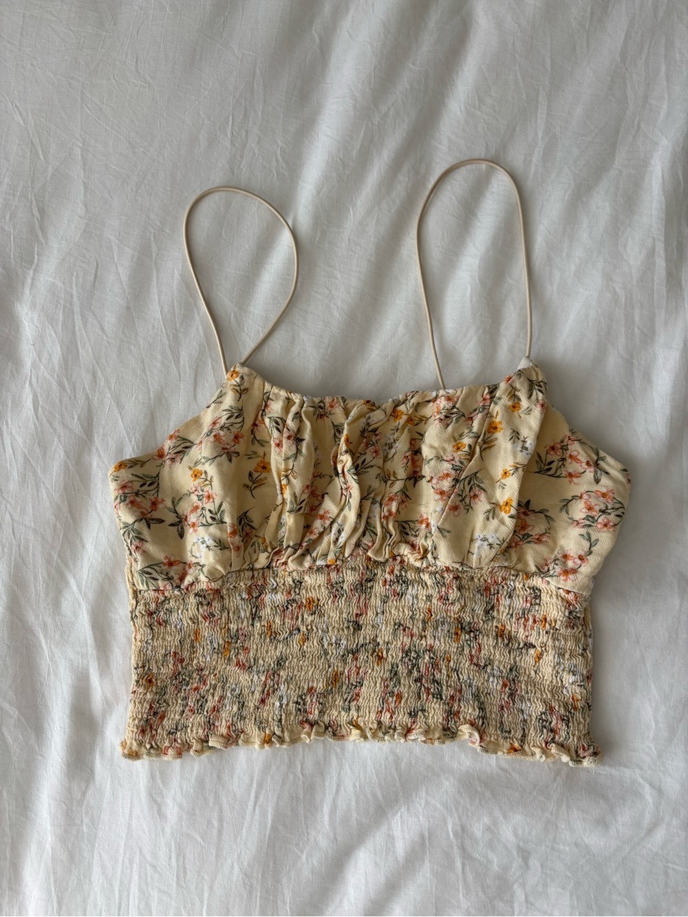 L.A. Hearts Floral Smocked Ruched Crop Cami Top Size Small